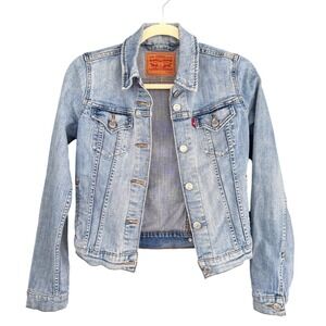 Y2K VTG Levis Denim Trucker Jacket Light Wash Blue Stretch Jean Coat 70500-0584